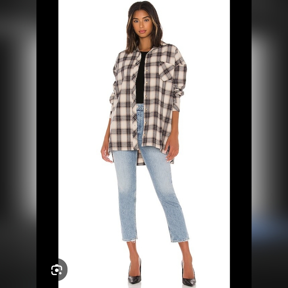 Lovers + Friends Blue and Tan Plaid Shirt